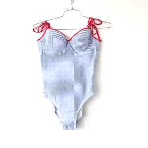 J crew one piece swimsuit blue, red and white
